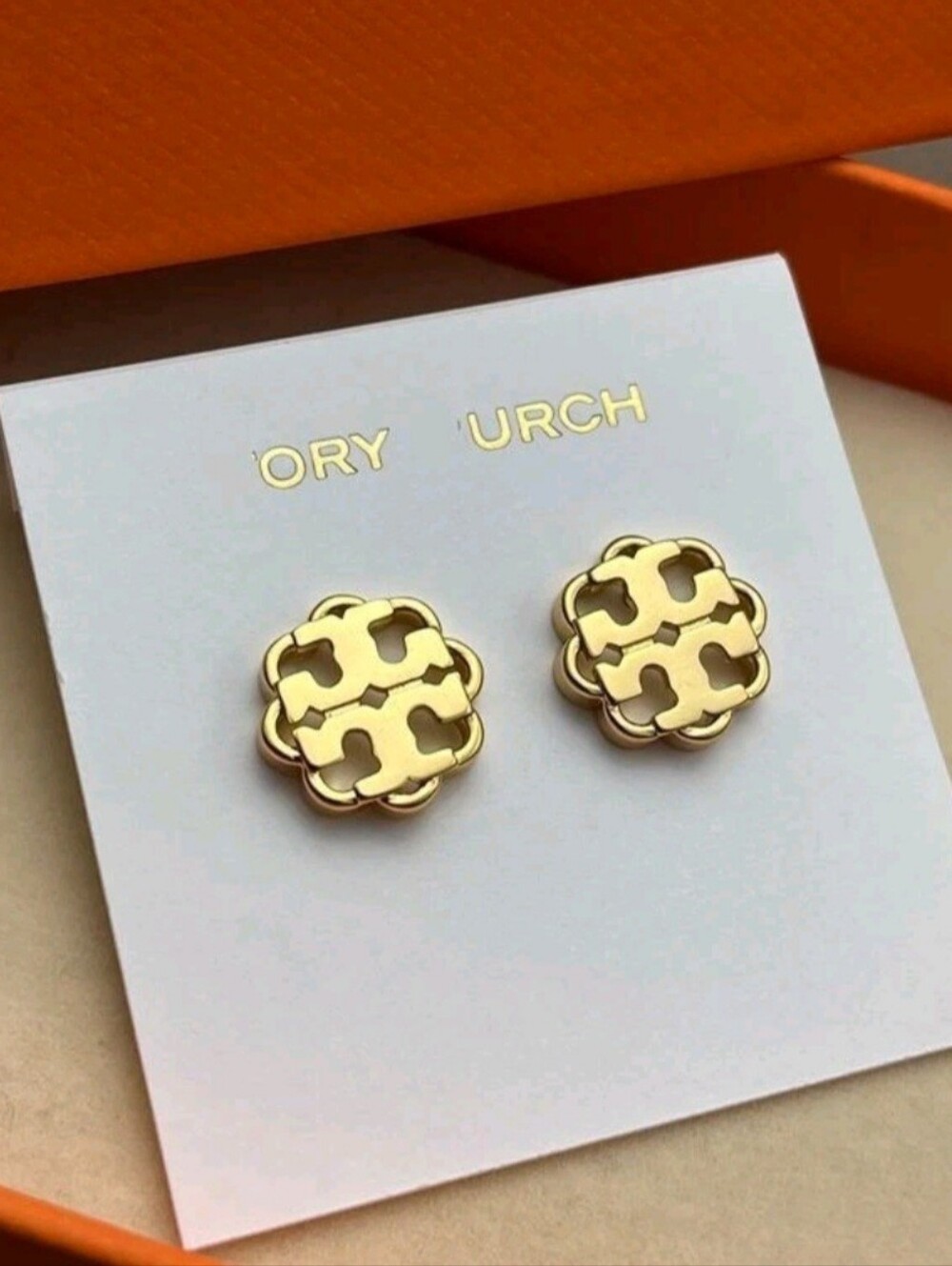 Tory Burch Gold Logo Flower Stud Earrings